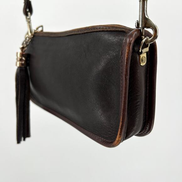 Vintage 80s Crawford’s Dark Brown Genuine Leather Baguette Shoulder Bag - Picture 3 of 9